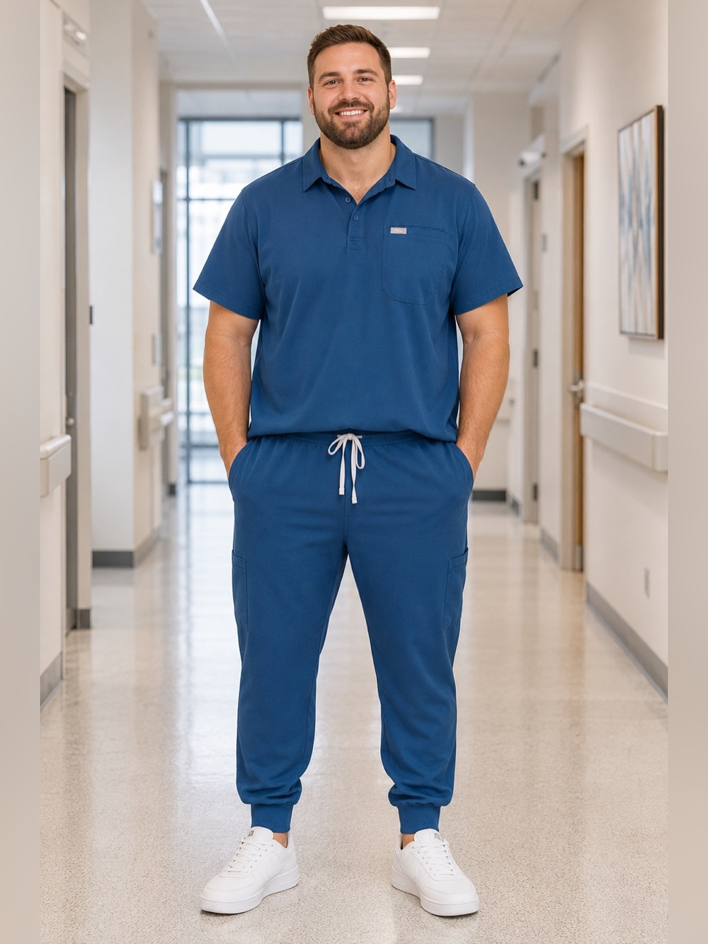Rare FIGS men’s teal polo scrub set with matching Tansen joggers.